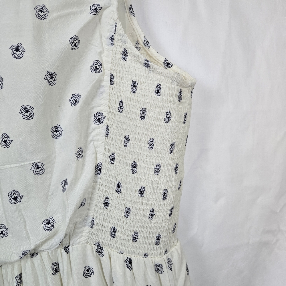 Old‎ Navy Womens Blue White Floral Smocked Fit & Flare Midi Peasant Dress XL New - Picture 9 of 14